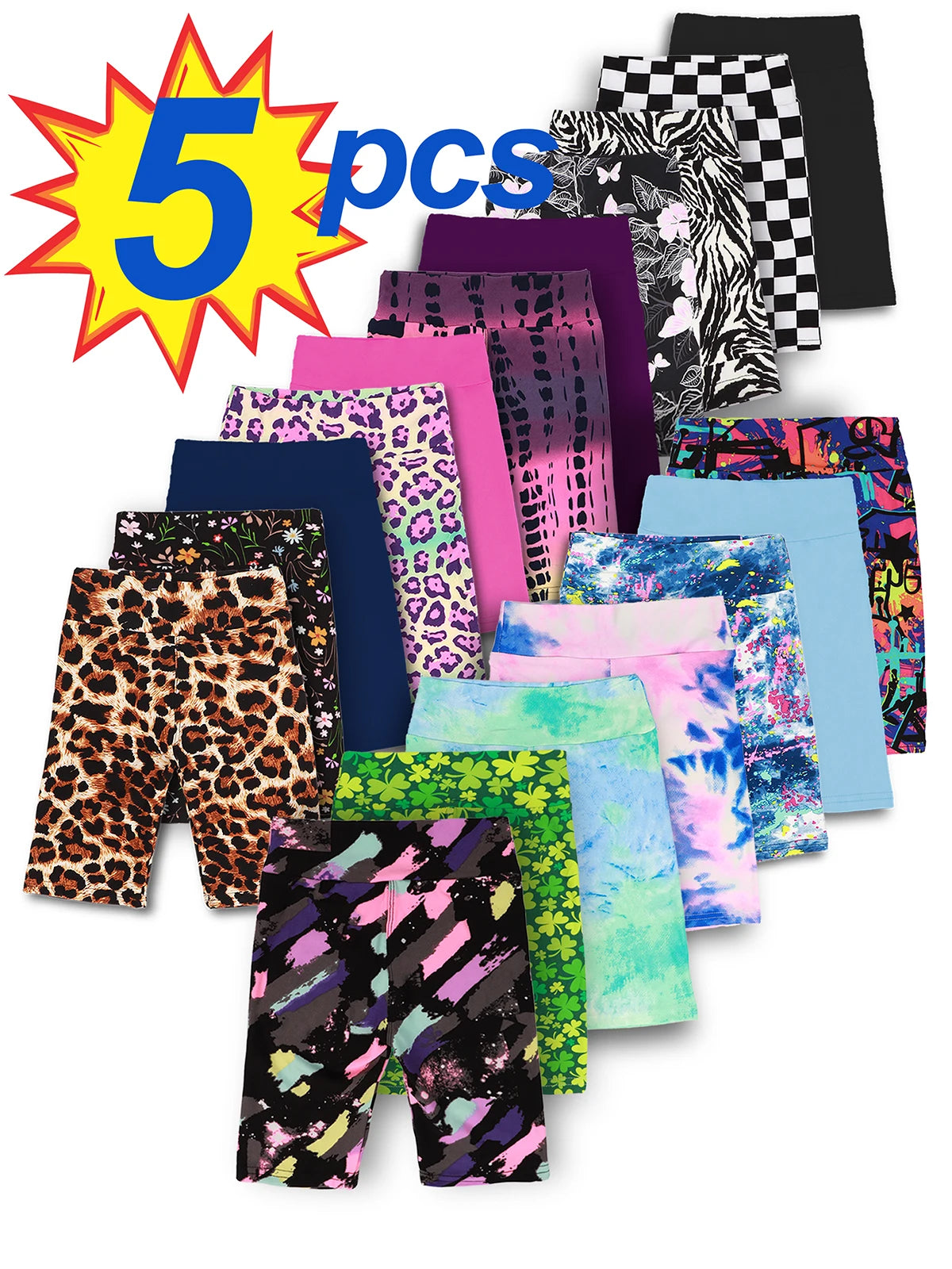 5pcs girls yoga band soft stretchy biker shorts