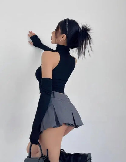 Sexy High Neck Pleated Tank Top