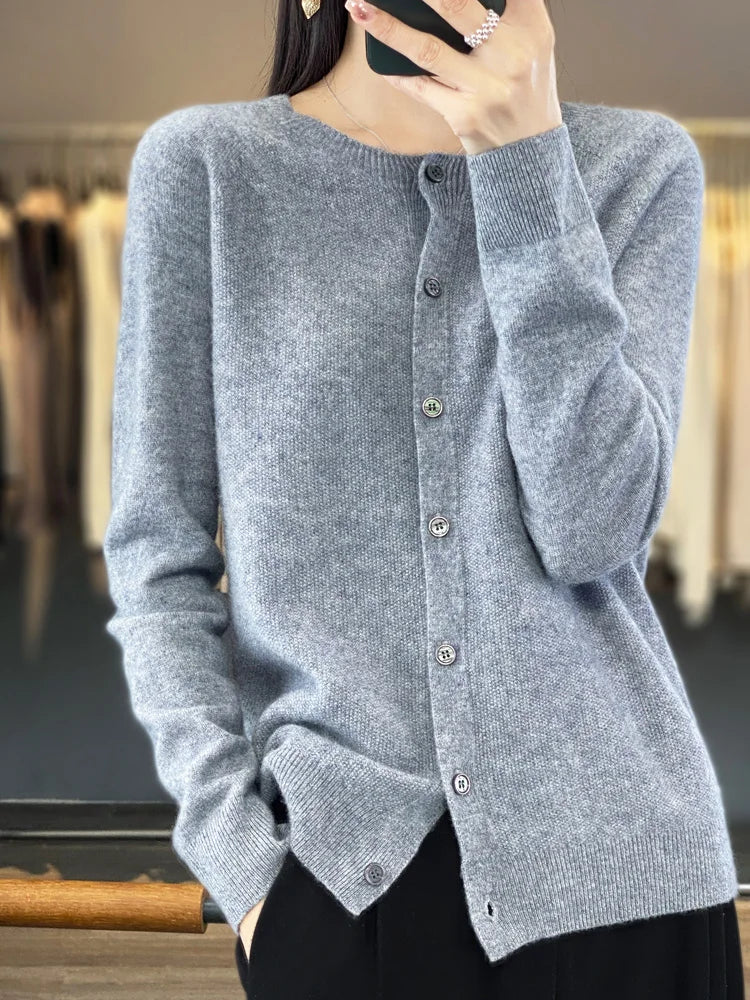 100% Merino Wool Long Sleeve Sweater/Cashmere Cardigan for Spring