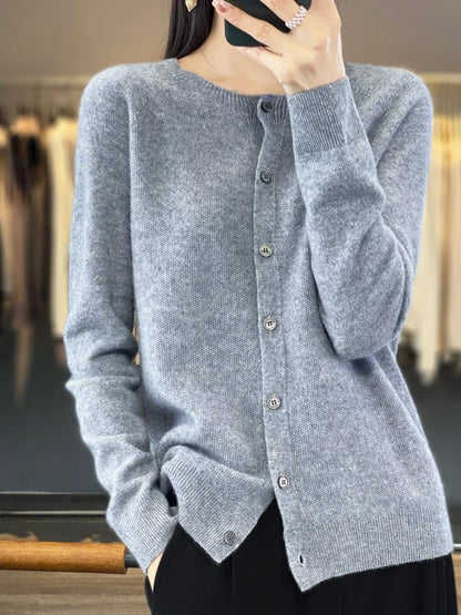 100% Merino Wool Long Sleeve Sweater/Cashmere Cardigan for Spring