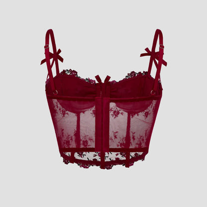Lace Floral Embroidery Bow Corset For Women