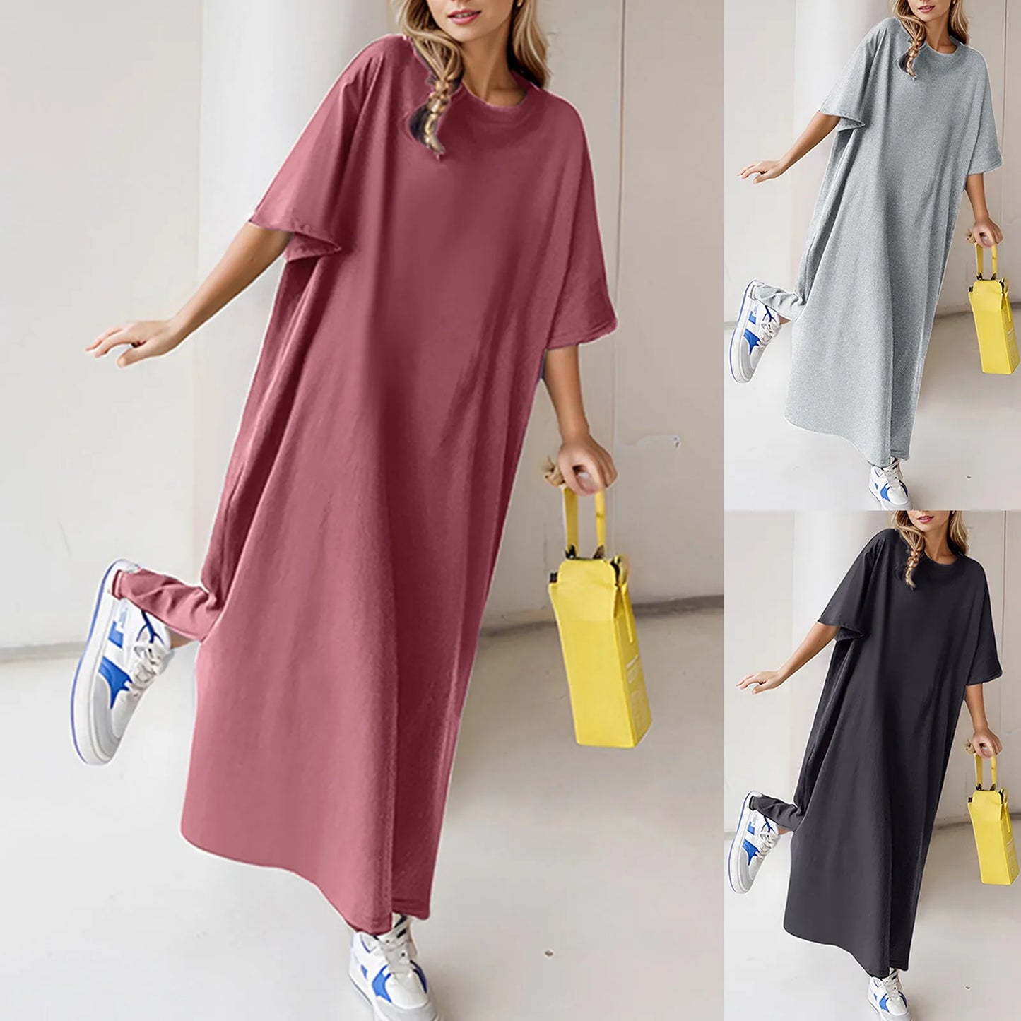 Solid Oversized T Shirt/Sundress For Women