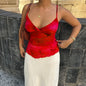 Women Summer Vintage Sleeveless Spaghetti Strap Floral Print Crop Top