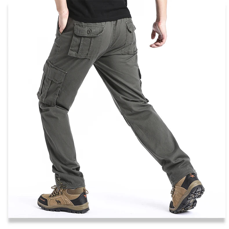 Large Pocket Loose Tactical Pants Elastic Waist Pure Cotton Casual Work Pants