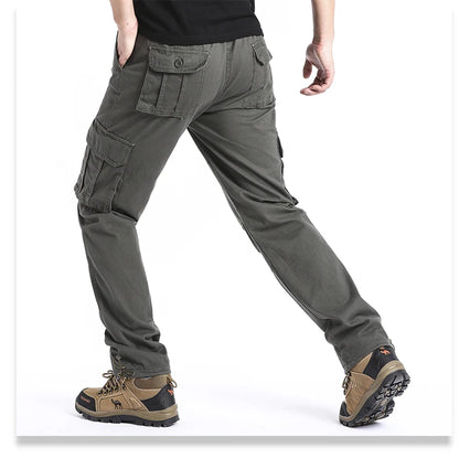 Large Pocket Loose Tactical Pants Elastic Waist Pure Cotton Casual Work Pants