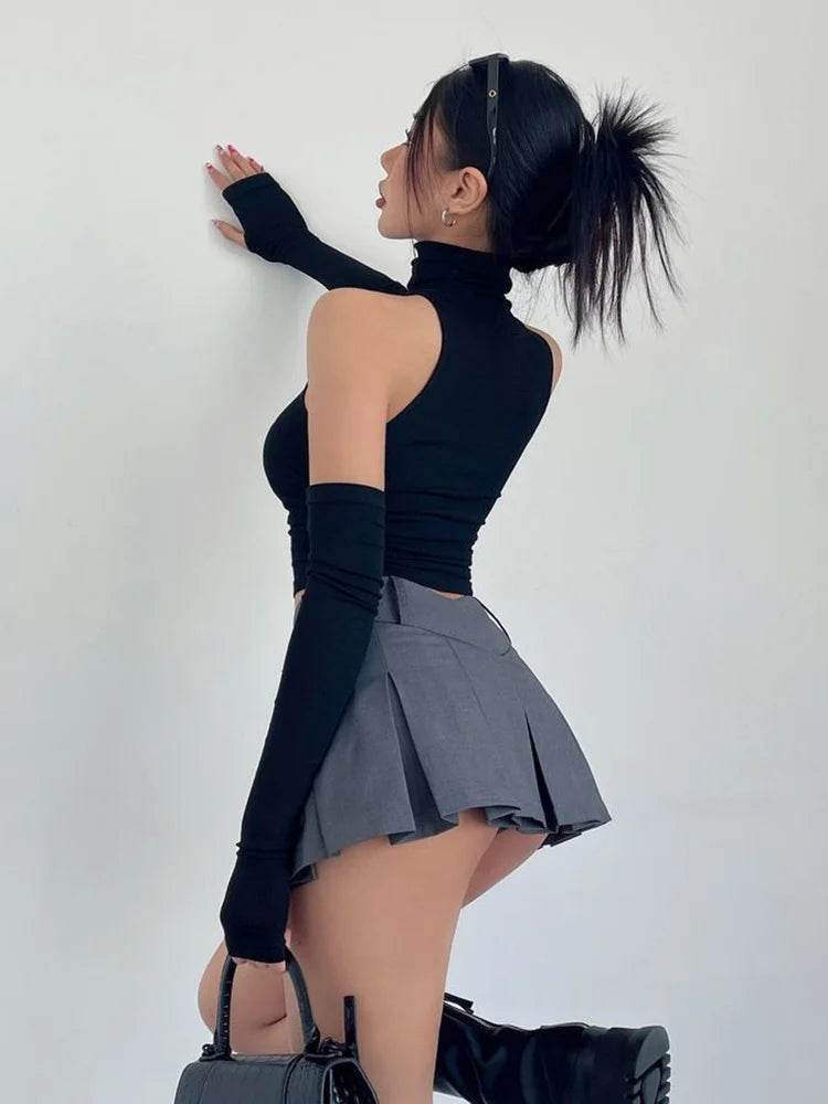 Sexy High Neck Pleated Tank Top