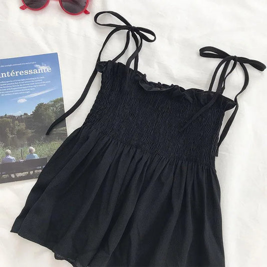Backless Cropped Camisole with Ruffles and Bows at shoulders