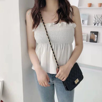 Backless Cropped Camisole with Ruffles and Bows at shoulders