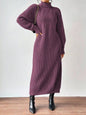 Black Turtleneck Ribbed Knit Long Sleeve Sweater Dress for Women