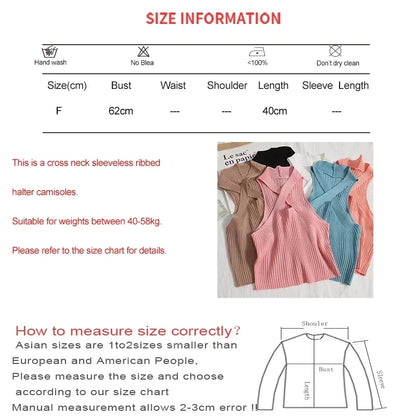Women Summer Knit Cross Neck Crop Tops
