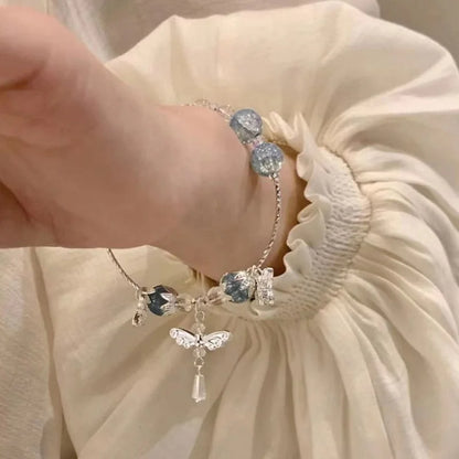 Glass Crystal Beaded Bracelets with Chic Butterfly Tassel Pendant  for Women
