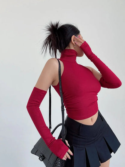 Sexy High Neck Pleated Tank Top