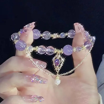 Glass Crystal Beaded Bracelets with Chic Butterfly Tassel Pendant  for Women