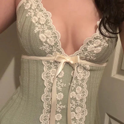 Y2K Women's Coquette Floral Lace Spaghetti Strap Tank Top.