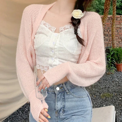 Women's Summer Open Front Long Sleeve Knitted Bolero Shrug