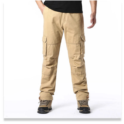 Large Pocket Loose Tactical Pants Elastic Waist Pure Cotton Casual Work Pants