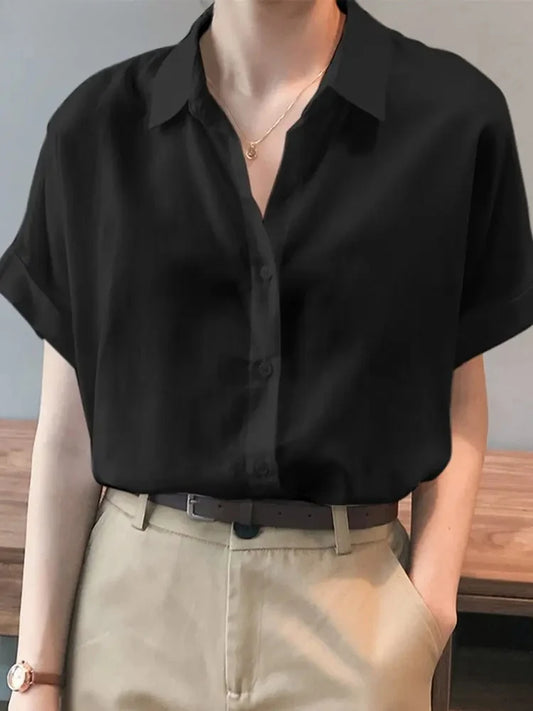 Summer Oversized  Button Down Short sleeved Women Shirt