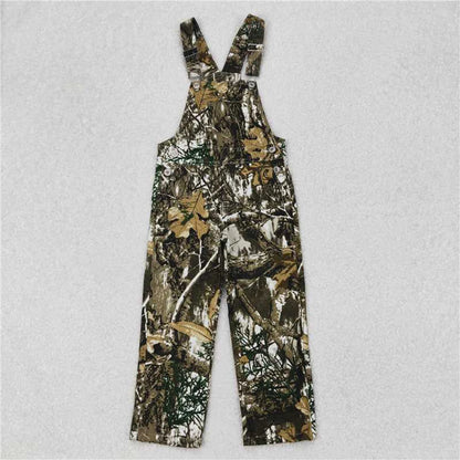 Baby Boy's Brown Leaves Camouflage Denim Strap Jumpsuit