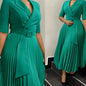 Office Dresses Pleated Notched Collar Half Sleeve Belted Waist Mid Calf