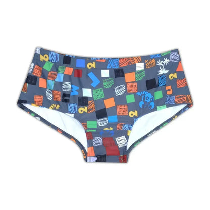 Sexy Summer Men Swimwear with Brazilian Cut and Square Graffiti  Pattern
