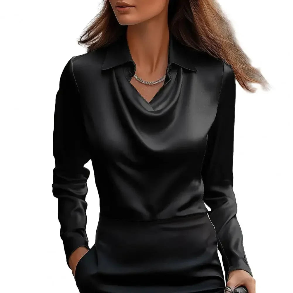 Satin/Silk Elegance Women's Vintage Long Sleeve Blouse