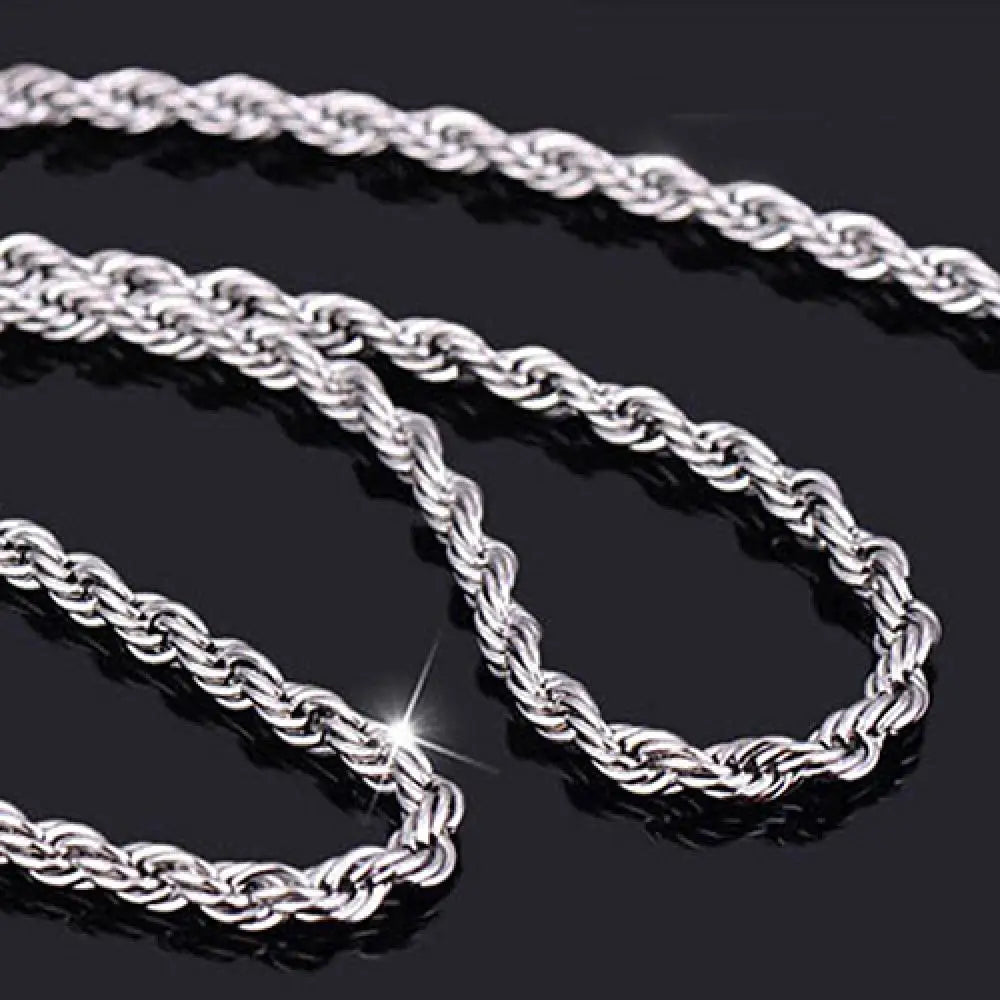 Silver 18/20/22/24 Inch 4mm Twisted Rope Chain Unisex Necklace