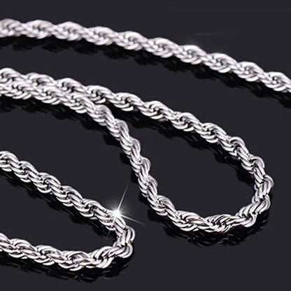 Silver 18/20/22/24 Inch 4mm Twisted Rope Chain Unisex Necklace