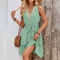 Womens Ruffled V-Neck A-Line Swing Dress for vacation