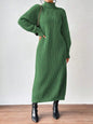 Black Turtleneck Ribbed Knit Long Sleeve Sweater Dress for Women