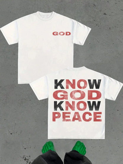 "KNOW GOD Know Peace"  Cotton Graphic  Men's Round Neck Short Sleeved T-Shirt