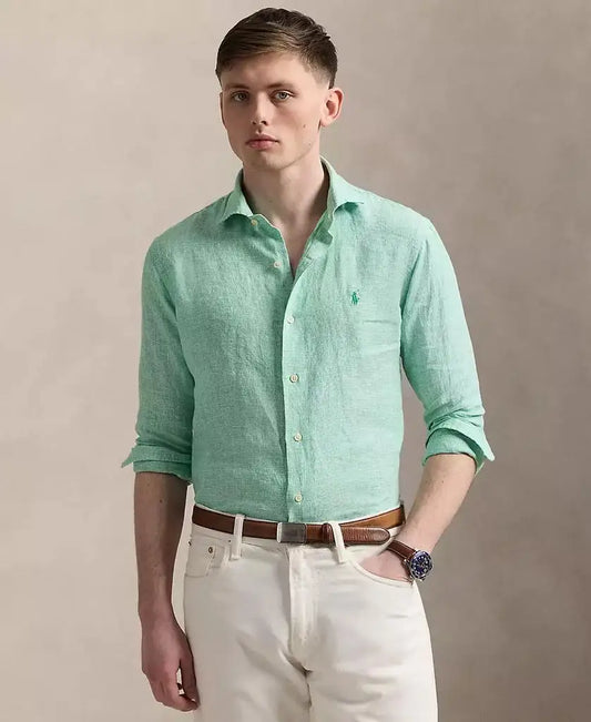 Men's Classic-Fit Houndstooth Linen Shirt