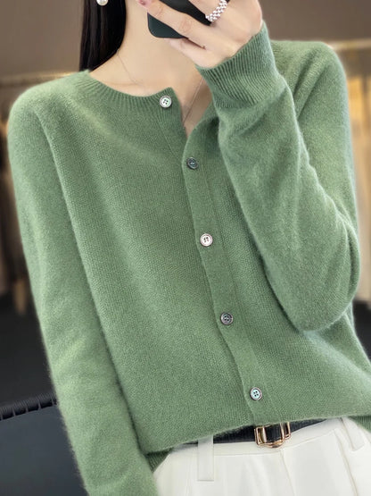 100% Merino Wool Long Sleeve Sweater/Cashmere Cardigan for Spring