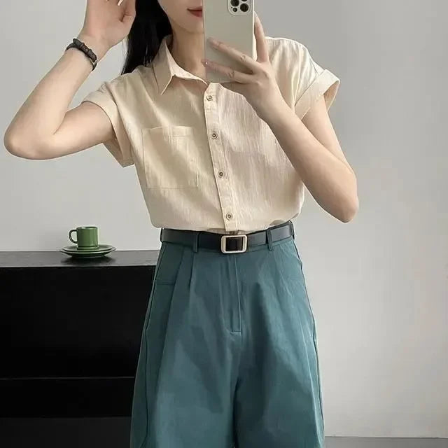Women's Korean Version of Loose Short-sleeved Polo Shirt Chiffon