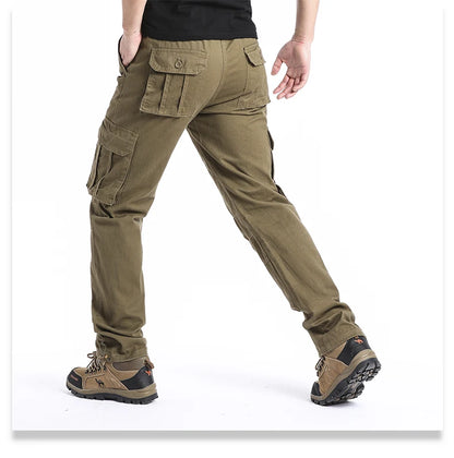 Large Pocket Loose Tactical Pants Elastic Waist Pure Cotton Casual Work Pants