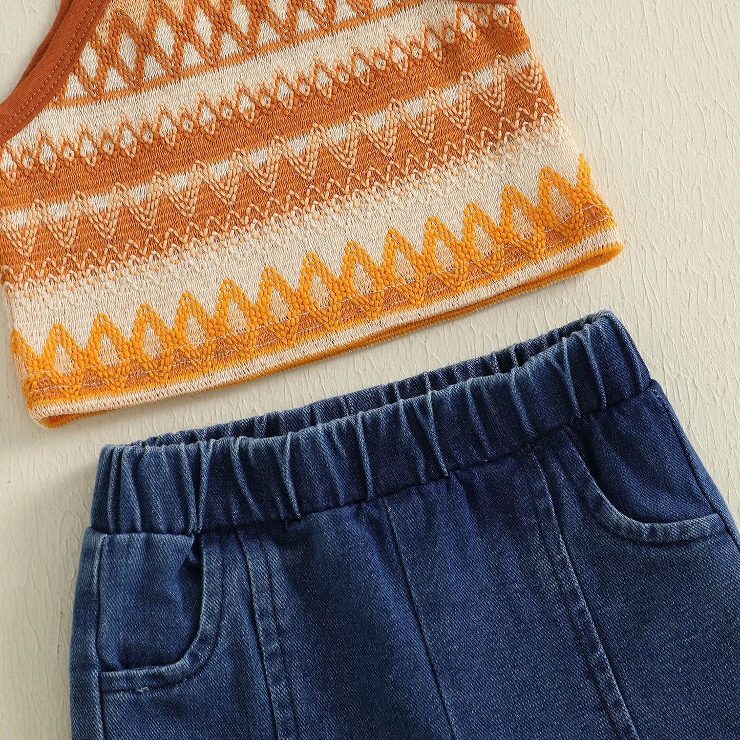 Kids Girls Pants Set, Sleeveless Knit Camisole with Elastic Waist Tasseled Jeans