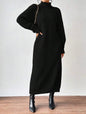 Black Turtleneck Ribbed Knit Long Sleeve Sweater Dress for Women