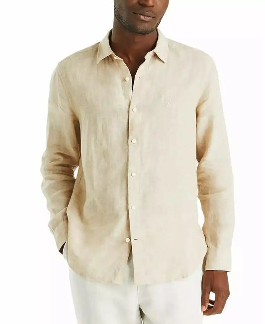 Men's Linen Solid-Color Classic-Fit Long-Sleeve Shirt