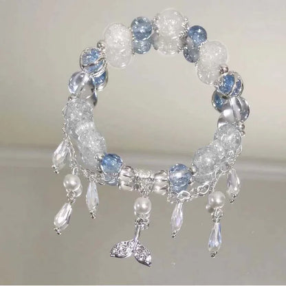Glass Crystal Beaded Bracelets with Chic Butterfly Tassel Pendant  for Women