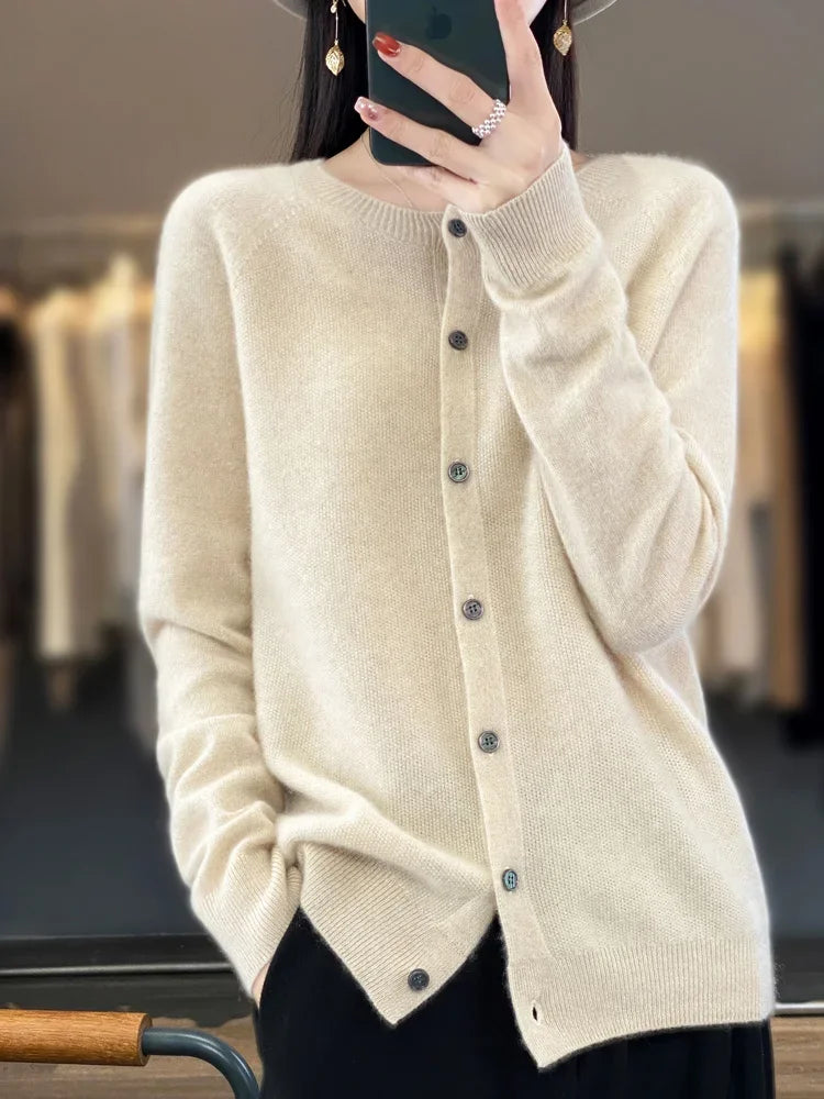 100% Merino Wool Long Sleeve Sweater/Cashmere Cardigan for Spring