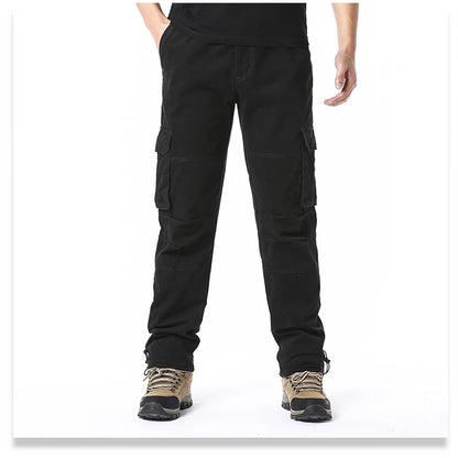 Large Pocket Loose Tactical Pants Elastic Waist Pure Cotton Casual Work Pants