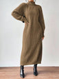 Black Turtleneck Ribbed Knit Long Sleeve Sweater Dress for Women